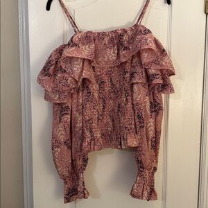 Red white blue Floral Ruffle Top